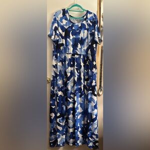 Blue Abstract Print Women's Maxi Dress